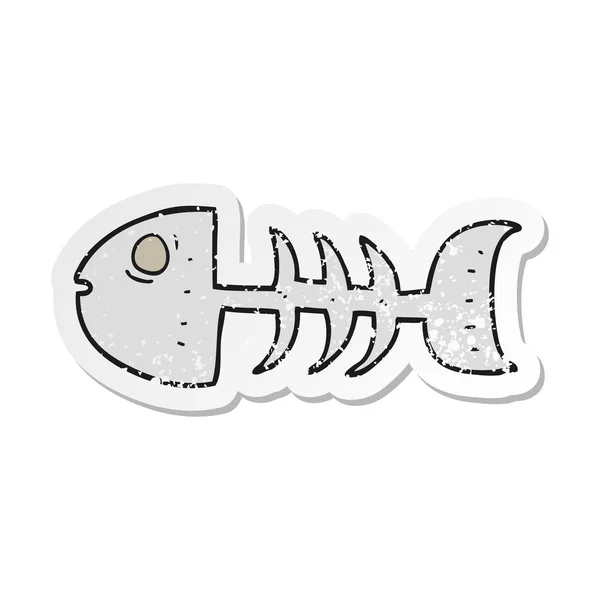 Retro Distressed Sticker Cartoon Fish Bones — Stock Vector