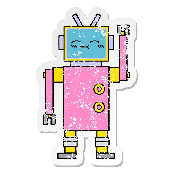Distressed Sticker Cute Cartoon Robot — Stock Vector