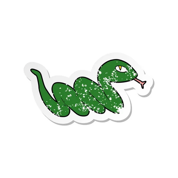 Verontruste sticker van een cartoon slithering slang — Stockvector