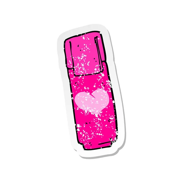 Autocollant en détresse rétro d'un stylo feutre rose dessin animé — Image vectorielle