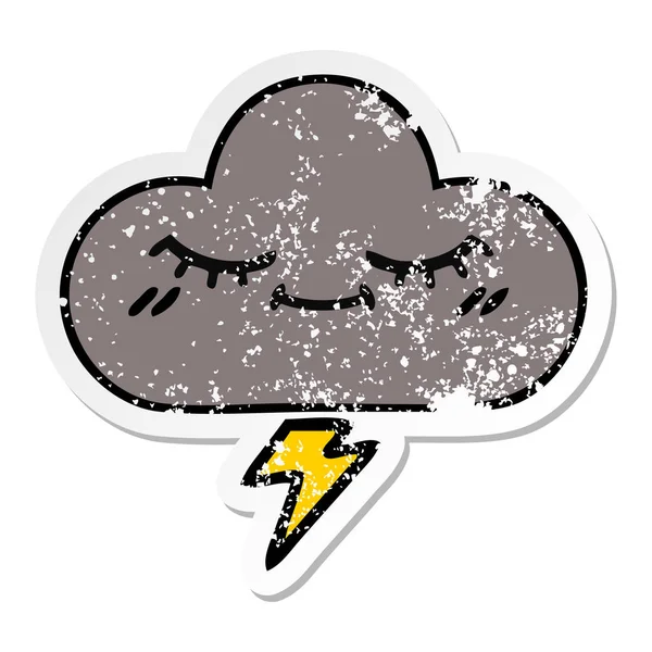かわいい漫画嵐雲の苦しめられたステッカー — ストックベクタ