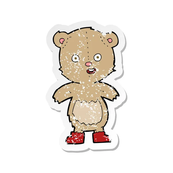 Adesivo Angustiado Retro Urso Pelúcia Feliz Desenhos Animados Botas — Vetor de Stock