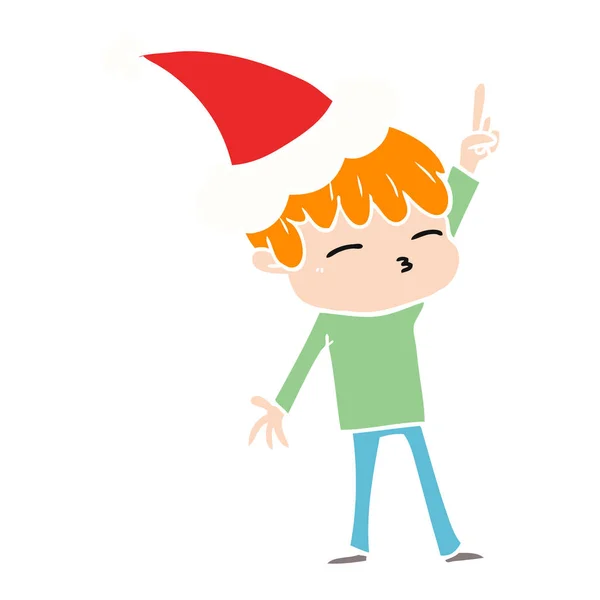 Ilustración a color plano de un niño curioso con sombrero de santa — Vector de stock