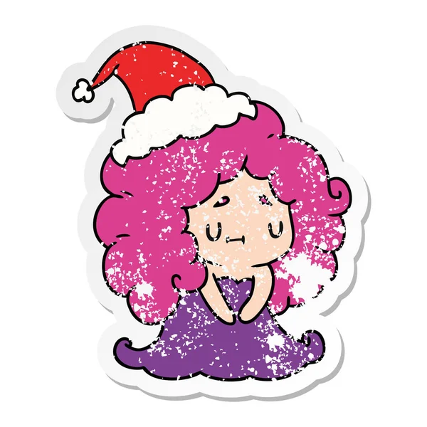 Handgezeichneter Weihnachtsaufkleber Cartoon Von Kawaii Girl — Stockvektor