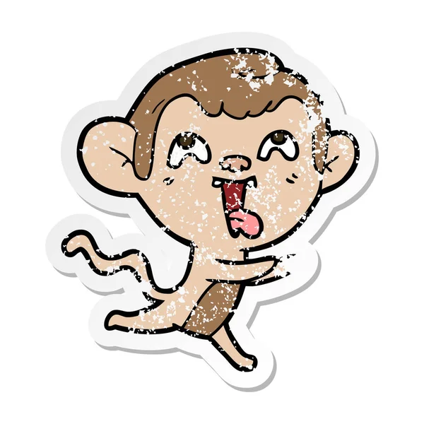 Distressed sticker of a crazy cartoon monkey running — Stock Vector