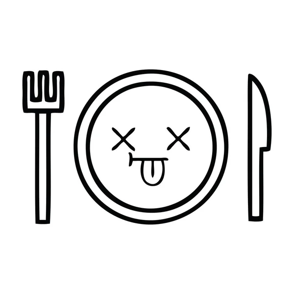 Line Drawing Cartoon Dinner Plate — Stock Vector