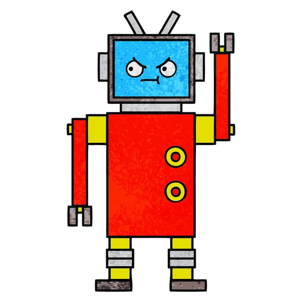 Retro Grunge Textuur Cartoon Van Een Robot — Stockvector