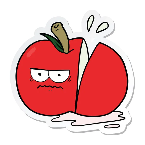 Sticker Van Een Cartoon Boos Gesneden Appel — Stockvector