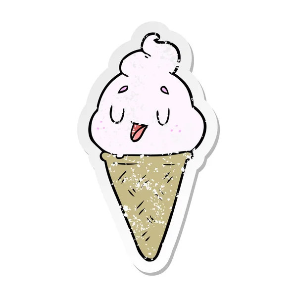 Distressed Sticker Cute Cartoon Ice Cream — Stock Vector