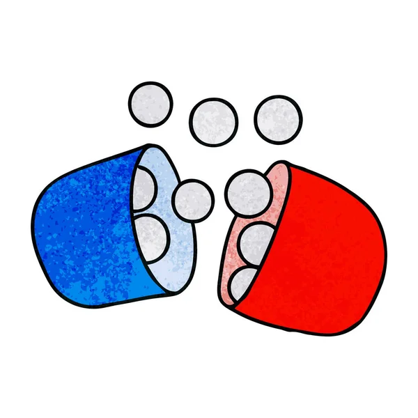 Getextureerde Cartoon Afbeelding Van Geopende Geneeskunde Tablet — Stockvector