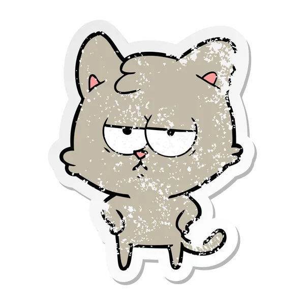 Verontruste sticker van een verveeld cartoon kat — Stockvector