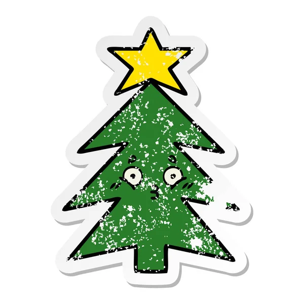 Adesivo Angosciato Albero Natale Carino Cartone Animato — Vettoriale Stock