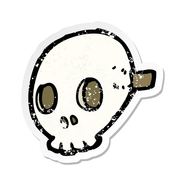 Pegatina retro angustiado de una máscara de calavera de dibujos animados — Vector de stock