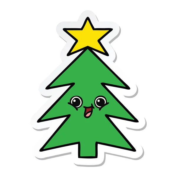 Pegatina de un lindo árbol de Navidad de dibujos animados — Vector de stock
