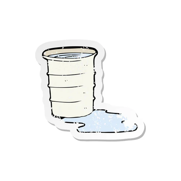 Retro adesivo angosciato di una tazza d'acqua ufficio cartone animato — Vettoriale Stock