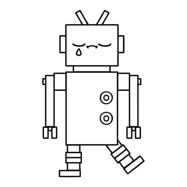 Line Drawing Cartoon Robot — Stock Vector