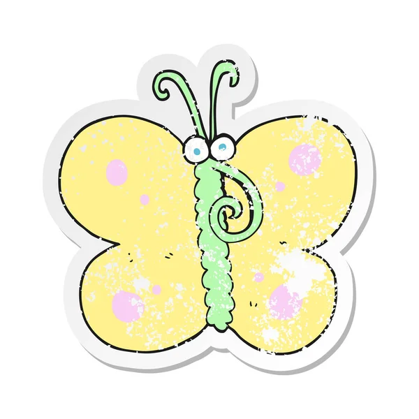 Retro distressed nálepka kreslený motýla — Stockový vektor