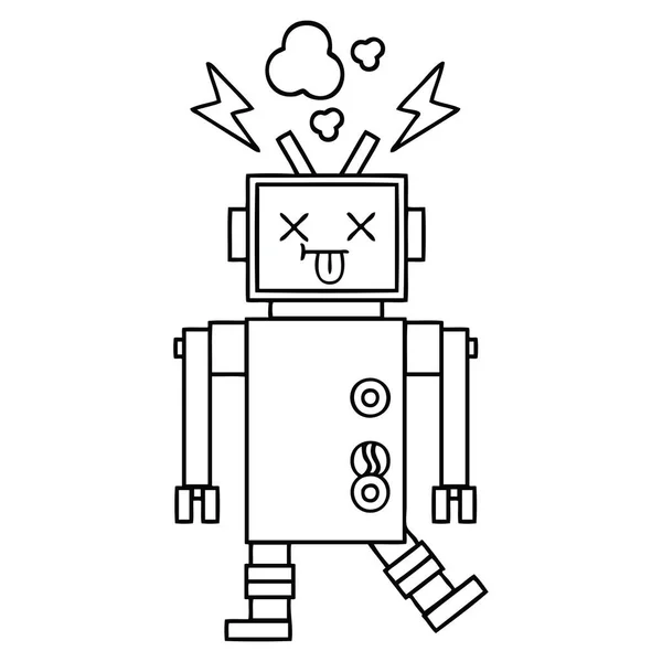Γραμμικό Σχέδιο Καρτούν Δυσλειτουργία Ρομπότ — Διανυσματικό Αρχείο