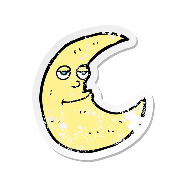 幸せな漫画の月のレトロな苦しめられたステッカー — ストックベクタ
