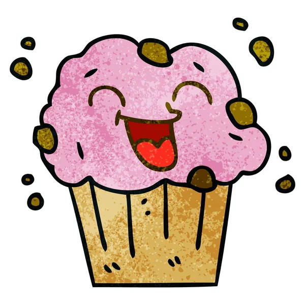 Mão Desenhado Peculiar Cartoon Feliz Muffin —  Vetores de Stock