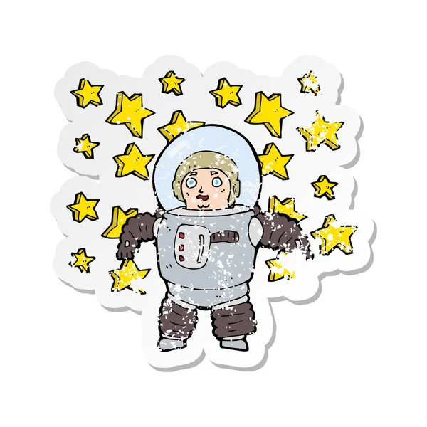 Retro Distressed Sticker Cartoon Astronaut — Stock Vector