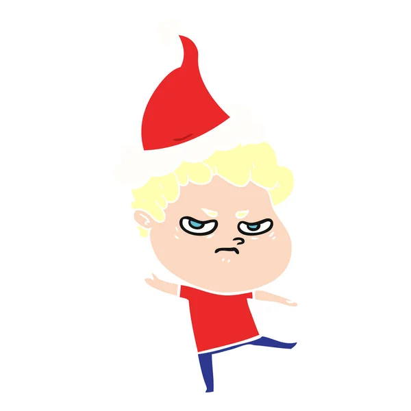 Hand Drawn Flat Color Illustration Angry Man Wearing Santa Hat — Stock Vector