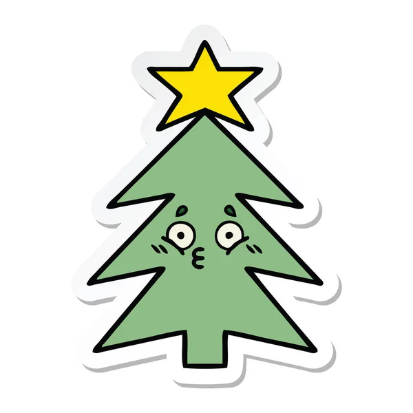 Adesivo Albero Natale Carino Cartone Animato — Vettoriale Stock