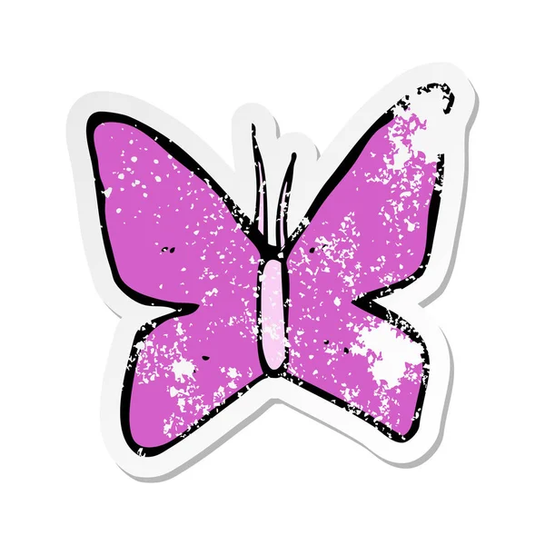 Pegatina Retro Angustiado Símbolo Mariposa Dibujos Animados — Vector de stock