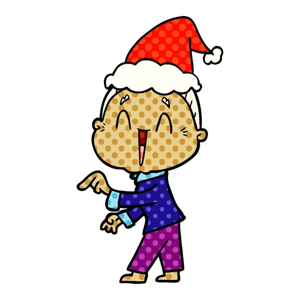 漫画书风格的插图一个快乐的老太太穿着圣诞老人 — 图库矢量图片