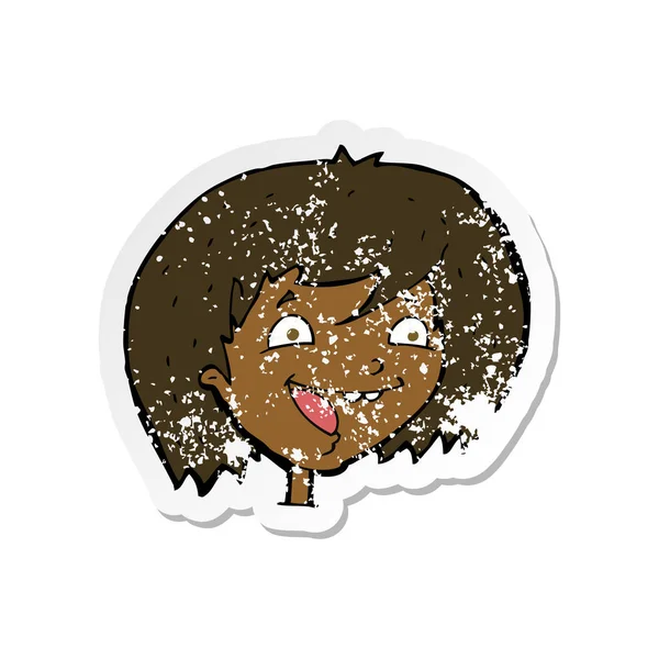 bir karikatür mutlu kız Retro sıkıntılı etiket