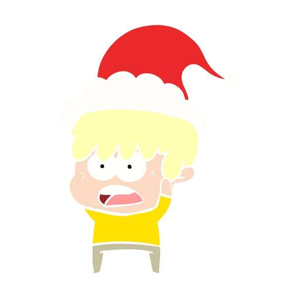 Preocupado Dibujado Mano Ilustración Color Plano Niño Con Sombrero Santa — Vector de stock