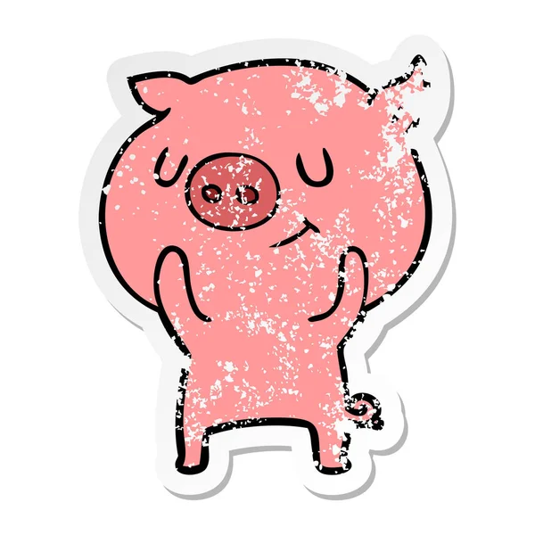 Calcomanía Angustiada Cerdo Dibujos Animados Feliz — Vector de stock