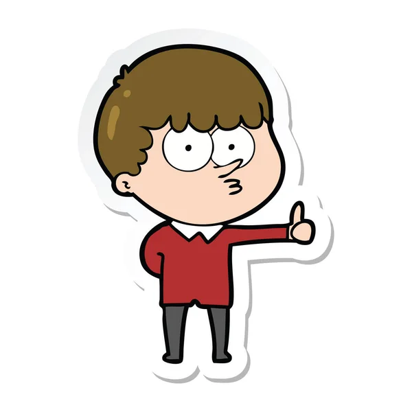 Sticker Cartoon Curious Boy Giving Thumbs Sign — Stock Vector