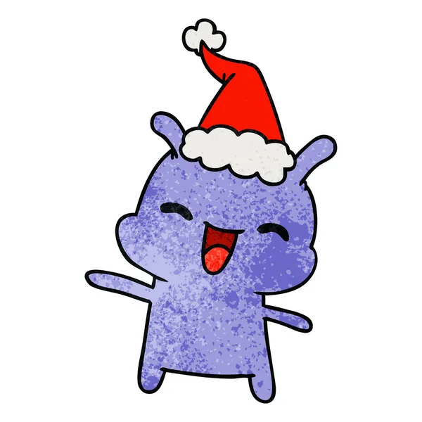 Noël texturé dessin animé de kawaii alien — Image vectorielle