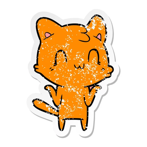 Distressed Sticker Cartoon Happy Cat — Stock Vector