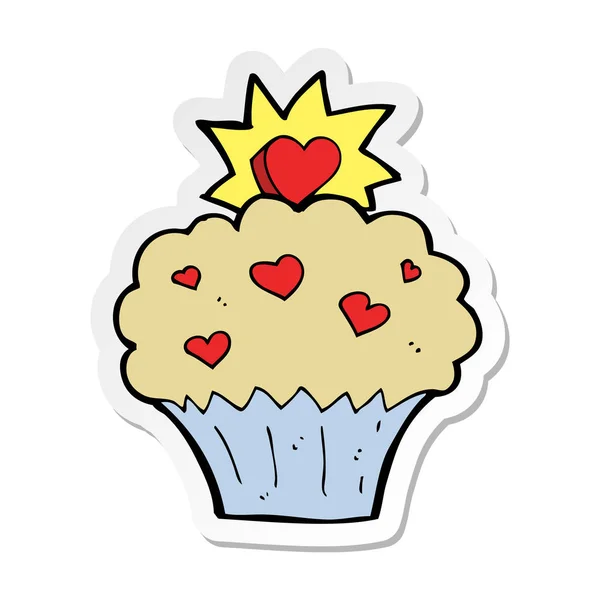 Sticker van een cartoon liefde hart cupcake — Stockvector