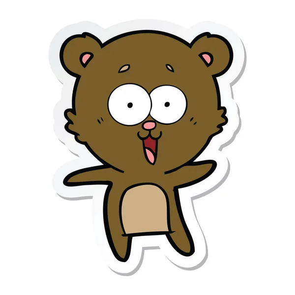 Sticker Laughing Teddy Bear Cartoon — Stock Vector