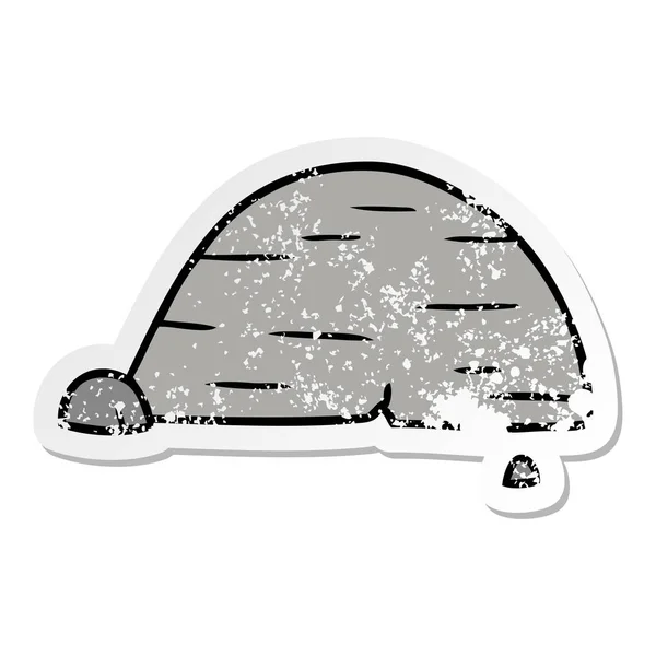 Distressed sticker cartoon doodle of grey stone boulder — Stock Vector