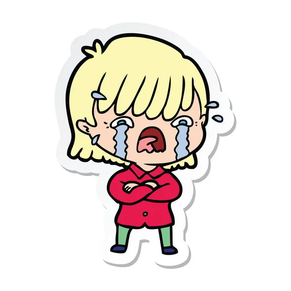 一个卡通女孩哭泣的贴纸 — 图库矢量图片