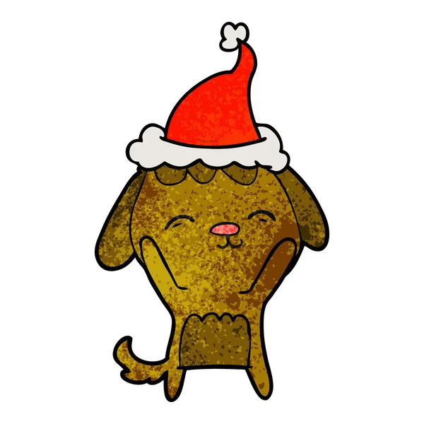 Dibujos Animados Texturizados Dibujados Mano Feliz Perro Con Sombrero Santa — Vector de stock