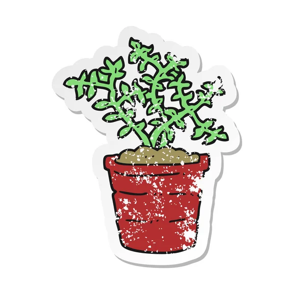 Etiqueta Angustiada Retro Uma Planta Dos Desenhos Animados — Vetor de Stock