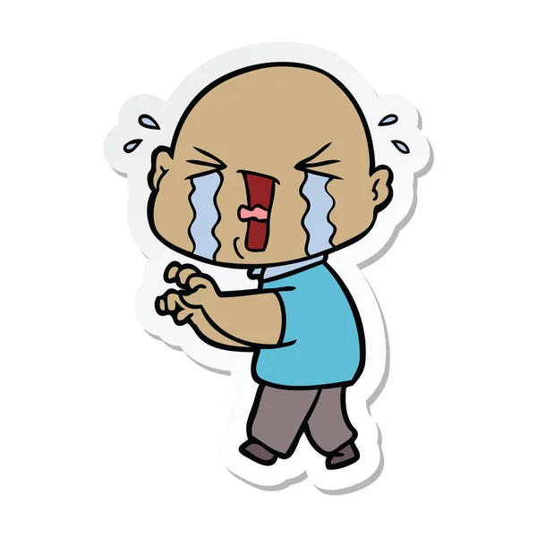 Sticker Cartoon Crying Bald Man — Stock Vector