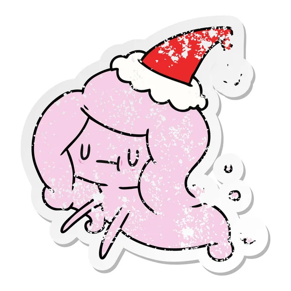 Handgezeichneter Weihnachtsaufkleber Cartoon Von Kawaii Ghost — Stockvektor