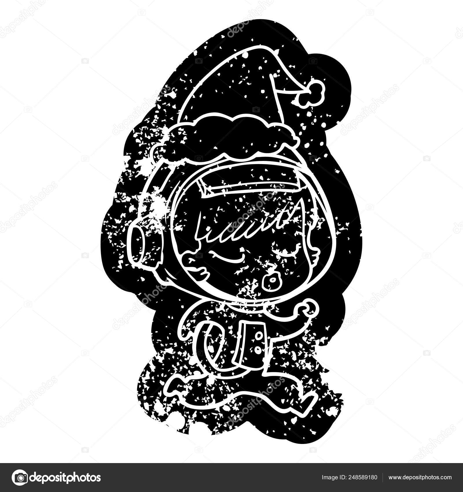 Quirky Cartoon Distressed Icon Pretty Astronaut Girl Running