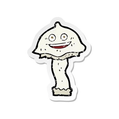 Retro sıkıntılı etiket bir karikatür mutlu mantar
