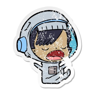 açıklayan bir karikatür astronot kadının sıkıntılı etiket