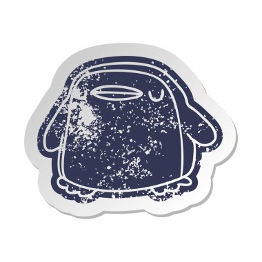 sıkıntılı eski çizgi film etiketi kawaii bir sevimli penguen