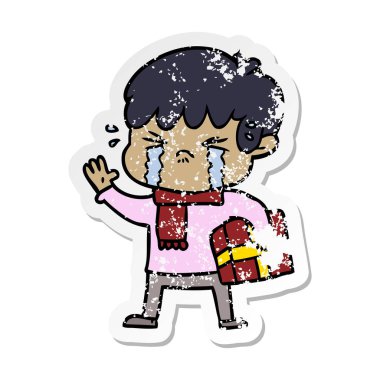 ağlayan bir çocuk karikatür sıkıntılı etiket