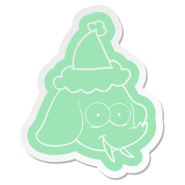 Noel Baba şapkası giyen bir fil yüz ilginç çizgi film etiketi