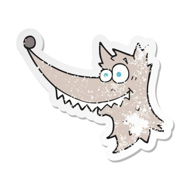 bir çizgi film kurt kafa Retro sıkıntılı etiket